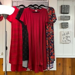 Lot of 4 LuLaRoe Carly Dresses: Red Purple Cherry